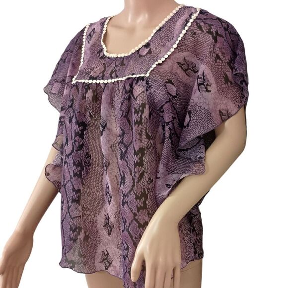 Cotton Express Sheer Poncho Top S Purple Y2K Flowy Bohemian Fairy Grunge Boho - Picture 5 of 16